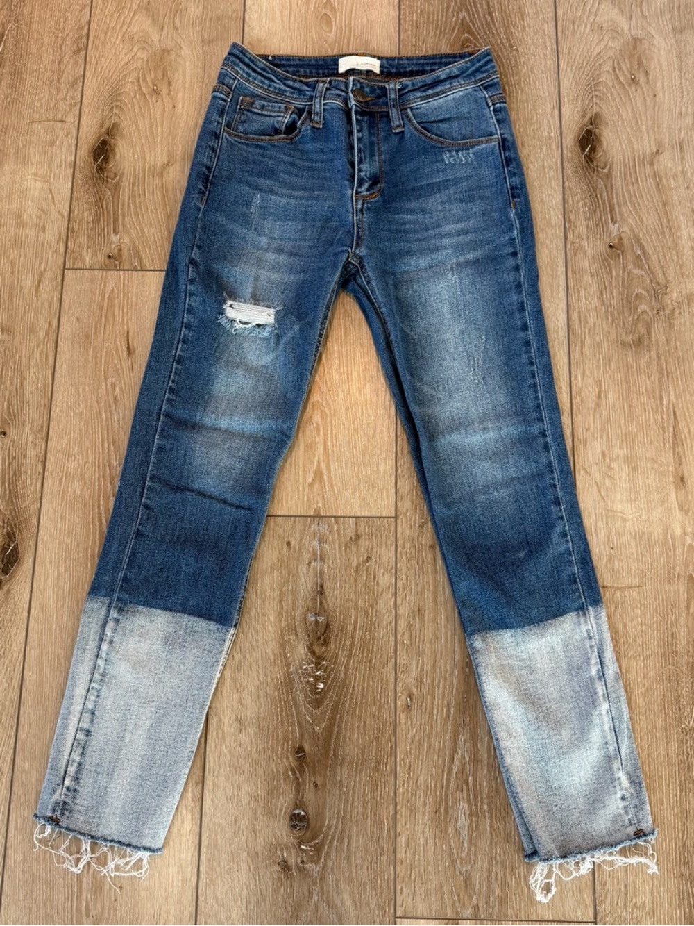 Caution To The Wind Two-Tone Distressed Cropped Ankle Jeans Blue Summer Denim 3